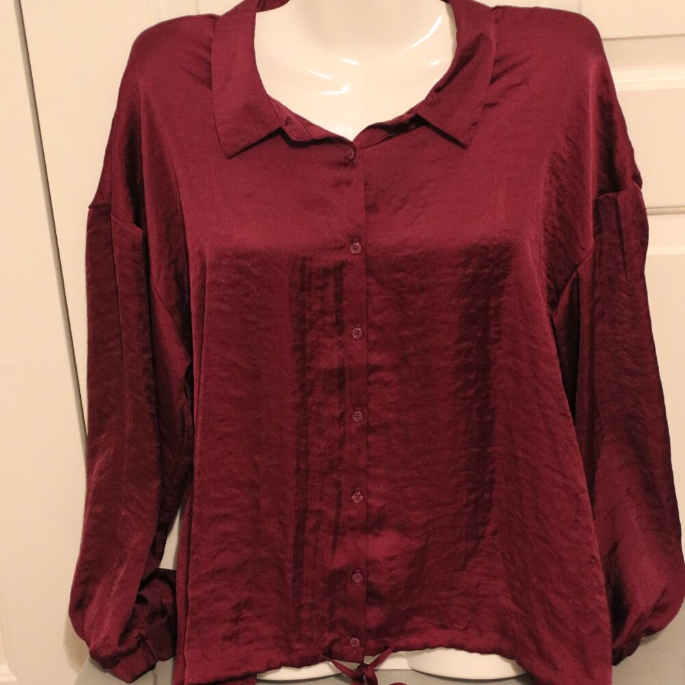 Cato Beautiful Burgundy Button Down Blouse Size Large